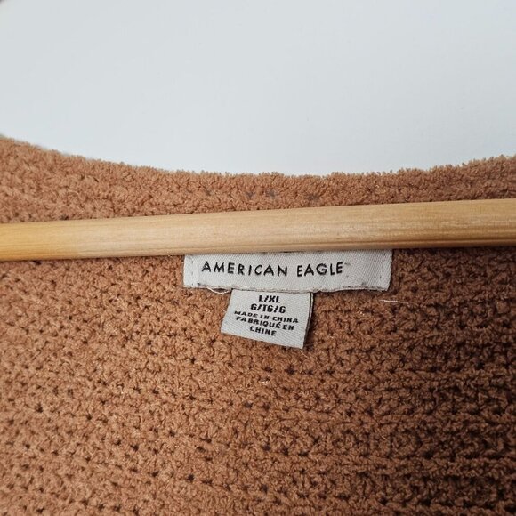 American Eagle Womens V-Neck Knit Sweater Split Hi-Low Hem 3/4 Sleeves Tan L/XL - Picture 6 of 10